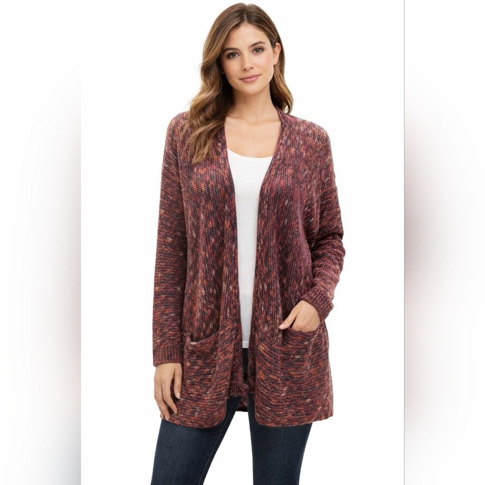 J Jill Open Front Knit Cardigan Sweater | Medium | Multicolor | Excellent
